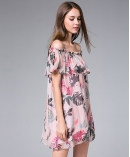 Pink natural printed silk georgette mini dress